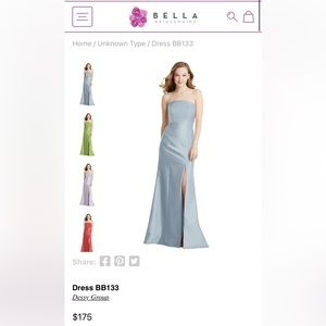 Bella Bridesmaid Dress BB133 Dessy Group Strapless - Mist size 8